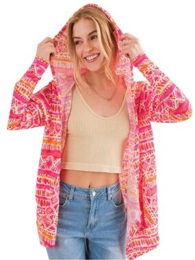 049:  AND THE WHY NWT HOODIE CORAL MULTI (H16)